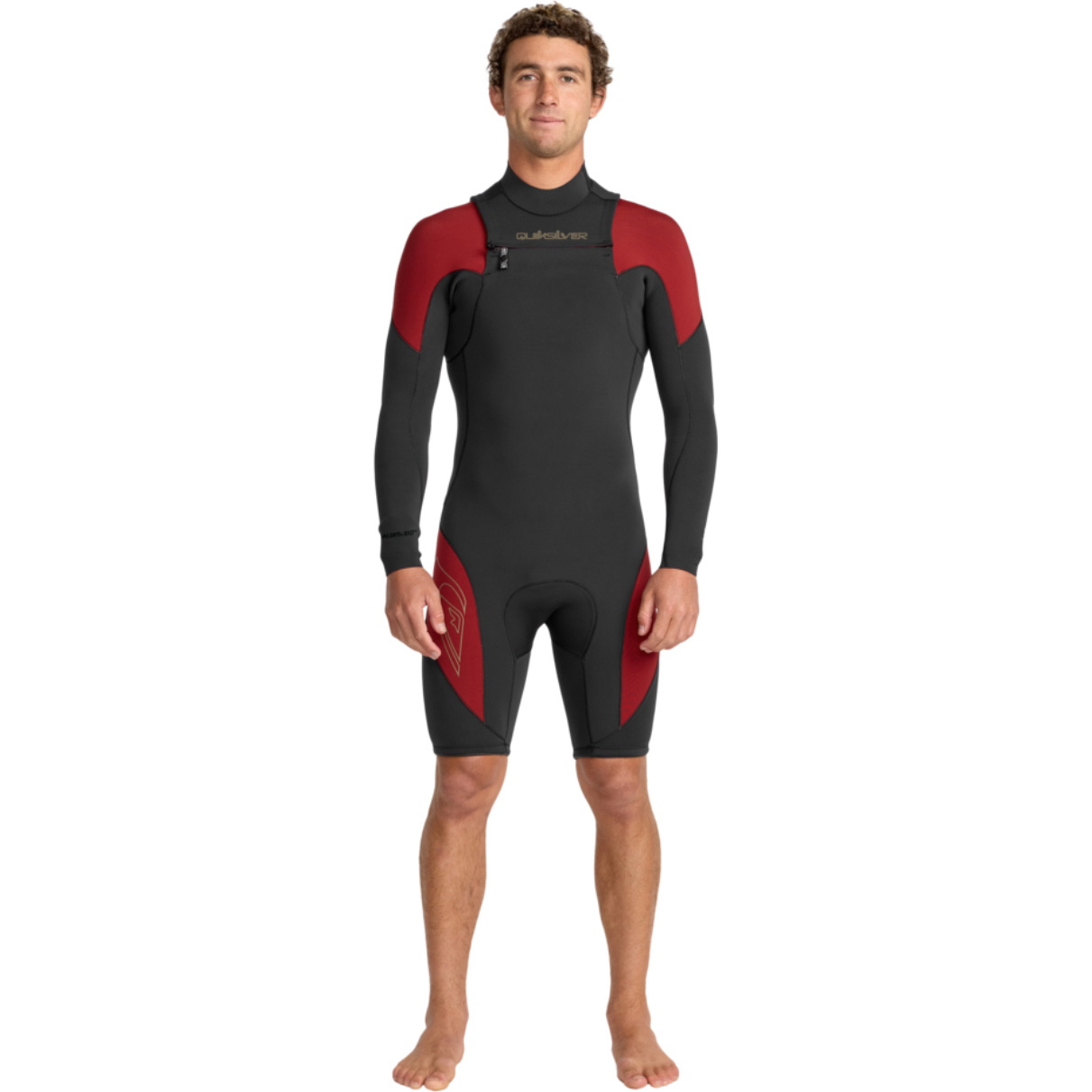 2026 Quiksilver Mens Mercury 2/2mm Chest Zip Long Sleeve Springsuit Wetsuit 25AW243501 - High Risk Red